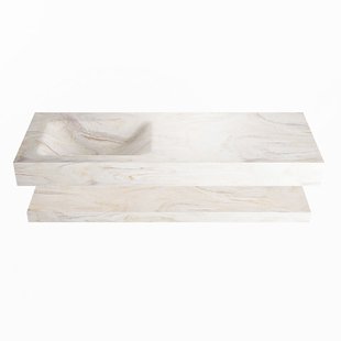 MONDIAZ ALAN-DLUX 130cm planchet Ostra. Vrijhangende wastafel CLOUD links zonder kraangat, kleur Ostra.