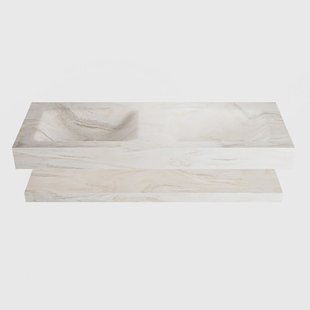 MONDIAZ ALAN-DLUX 130cm planchet Ostra. Vrijhangende wastafel CLOUD dubbel zonder kraangat, kleur Ostra.