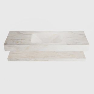 MONDIAZ ALAN-DLUX 130cm planchet Ostra. Vrijhangende wastafel CLOUD midden 1 kraangat, kleur Ostra.