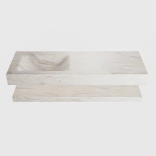 MONDIAZ ALAN-DLUX 130cm planchet Ostra. Vrijhangende wastafel CLOUD links 1 kraangat, kleur Ostra.