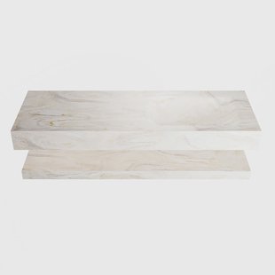 MONDIAZ ALAN-DLUX 130cm planchet Ostra. Vrijhangende wastafel CLOUD rechts 1 kraangat, kleur Ostra.