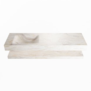 MONDIAZ ALAN-DLUX 150cm planchet Ostra. Vrijhangende wastafel CLOUD links zonder kraangat, kleur Ostra.