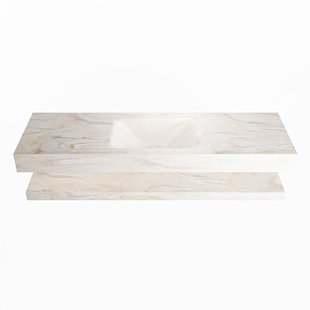 MONDIAZ ALAN-DLUX 150cm planchet Ostra. Vrijhangende wastafel CLOUD midden 1 kraangat, kleur Ostra.