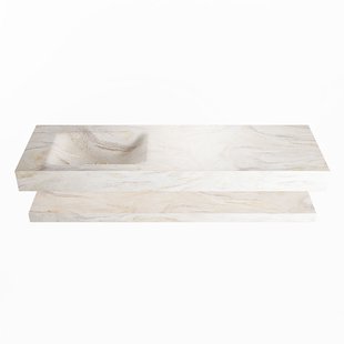 MONDIAZ ALAN-DLUX 150cm planchet Ostra. Vrijhangende wastafel CLOUD links 1 kraangat, kleur Ostra.