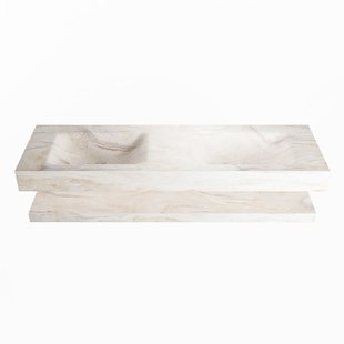 MONDIAZ ALAN-DLUX 150cm planchet Ostra. Vrijhangende wastafel CLOUD dubbel 2 kraangaten, kleur Ostra.