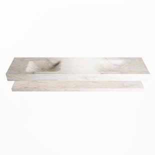 MONDIAZ ALAN-DLUX 200cm planchet Ostra. Vrijhangende wastafel CLOUD dubbel 2 kraangaten, kleur Ostra.