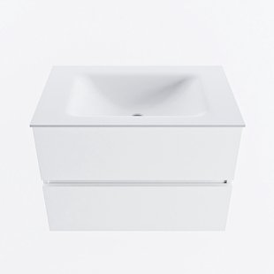 MONDIAZ VICA 70cm badmeubel onderkast Talc 2 lades. Wastafel CLOUD midden zonder kraangat, kleur Talc.