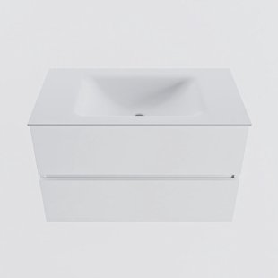 MONDIAZ VICA 80cm badmeubel onderkast Talc 2 lades. Wastafel CLOUD midden 1 kraangat, kleur Talc.