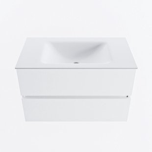 MONDIAZ VICA 80cm badmeubel onderkast Talc 2 lades. Wastafel CLOUD midden zonder kraangat, kleur Talc.