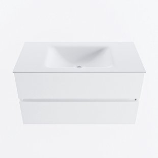 MONDIAZ VICA 90cm badmeubel onderkast Talc 2 lades. Wastafel CLOUD midden 1 kraangat, kleur Talc.