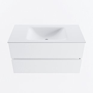 MONDIAZ VICA 90cm badmeubel onderkast Talc 2 lades. Wastafel CLOUD midden zonder kraangat, kleur Talc.