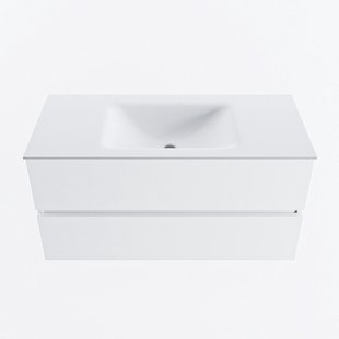 MONDIAZ VICA 100cm badmeubel onderkast Talc 2 lades. Wastafel CLOUD midden 1 kraangat, kleur Talc.