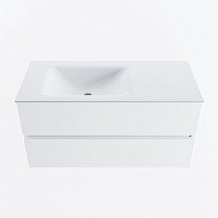 MONDIAZ VICA 100cm badmeubel onderkast Talc 2 lades. Wastafel CLOUD links 1 kraangat, kleur Talc.