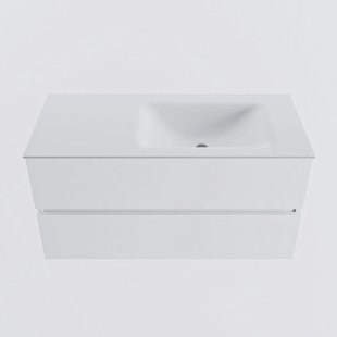 MONDIAZ VICA 100cm badmeubel onderkast Talc 2 lades. Wastafel CLOUD rechts 1 kraangat, kleur Talc.