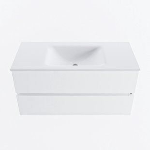 MONDIAZ VICA 100cm badmeubel onderkast Talc 2 lades. Wastafel CLOUD midden zonder kraangat, kleur Talc.