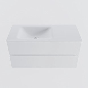 MONDIAZ VICA 100cm badmeubel onderkast Talc 2 lades. Wastafel CLOUD links zonder kraangat, kleur Talc.