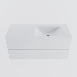 MONDIAZ VICA 110cm badmeubel onderkast Talc 2 lades. Wastafel CLOUD rechts 1 kraangat, kleur Talc.