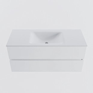 MONDIAZ VICA 110cm badmeubel onderkast Talc 2 lades. Wastafel CLOUD midden zonder kraangat, kleur Talc.