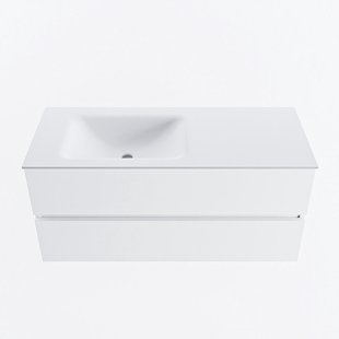 MONDIAZ VICA 110cm badmeubel onderkast Talc 2 lades. Wastafel CLOUD links zonder kraangat, kleur Talc.