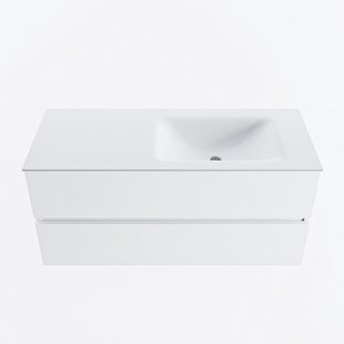 MONDIAZ VICA 110cm badmeubel onderkast Talc 2 lades. Wastafel CLOUD rechts zonder kraangat, kleur Talc.