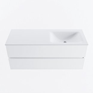 MONDIAZ VICA 120cm badmeubel onderkast Talc 2 lades. Wastafel CLOUD rechts 1 kraangat, kleur Talc.