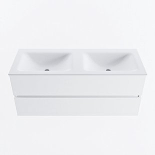 MONDIAZ VICA 120cm badmeubel onderkast Talc 2 lades. Wastafel CLOUD dubbel 2 kraangaten, kleur Talc.