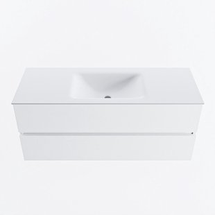 MONDIAZ VICA 120cm badmeubel onderkast Talc 2 lades. Wastafel CLOUD midden zonder kraangat, kleur Talc.