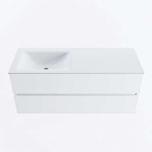 MONDIAZ VICA 120cm badmeubel onderkast Talc 2 lades. Wastafel CLOUD links zonder kraangat, kleur Talc.