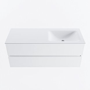 MONDIAZ VICA 120cm badmeubel onderkast Talc 2 lades. Wastafel CLOUD rechts zonder kraangat, kleur Talc.