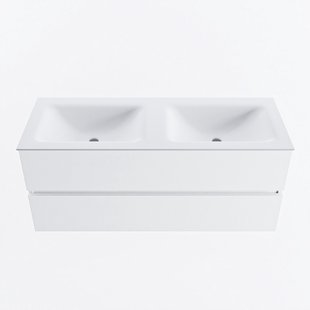 MONDIAZ VICA 120cm badmeubel onderkast Talc 2 lades. Wastafel CLOUD dubbel zonder kraangat, kleur Talc.