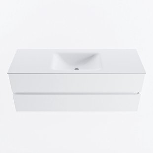 MONDIAZ VICA 130cm badmeubel onderkast Talc 2 lades. Wastafel CLOUD midden 1 kraangat, kleur Talc.