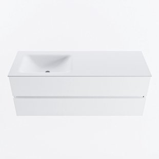 MONDIAZ VICA 130cm badmeubel onderkast Talc 2 lades. Wastafel CLOUD links 1 kraangat, kleur Talc.