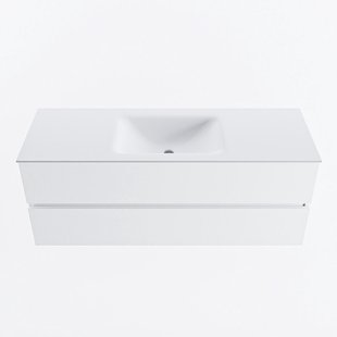 MONDIAZ VICA 130cm badmeubel onderkast Talc 2 lades. Wastafel CLOUD midden zonder kraangat, kleur Talc.