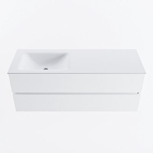 MONDIAZ VICA 130cm badmeubel onderkast Talc 2 lades. Wastafel CLOUD links zonder kraangat, kleur Talc.