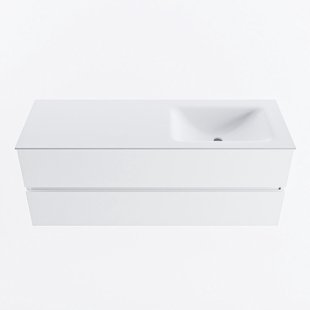 MONDIAZ VICA 130cm badmeubel onderkast Talc 2 lades. Wastafel CLOUD rechts zonder kraangat, kleur Talc.