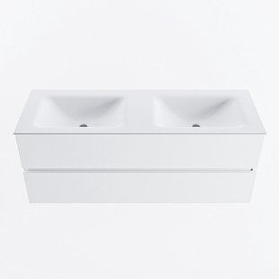 MONDIAZ VICA 130cm badmeubel onderkast Talc 2 lades. Wastafel CLOUD dubbel zonder kraangat, kleur Talc.