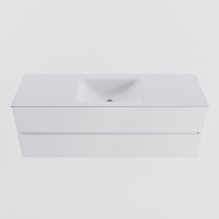 MONDIAZ VICA 140cm badmeubel onderkast Talc 2 lades. Wastafel CLOUD midden 1 kraangat, kleur Talc.