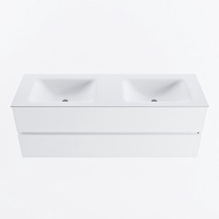 MONDIAZ VICA 140cm badmeubel onderkast Talc 2 lades. Wastafel CLOUD dubbel 2 kraangaten, kleur Talc.