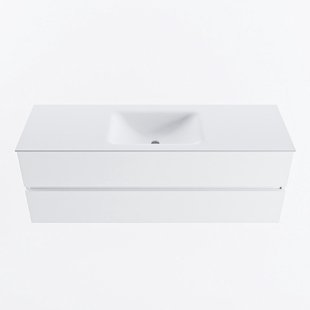 MONDIAZ VICA 140cm badmeubel onderkast Talc 2 lades. Wastafel CLOUD midden zonder kraangat, kleur Talc.