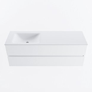 MONDIAZ VICA 140cm badmeubel onderkast Talc 2 lades. Wastafel CLOUD links zonder kraangat, kleur Talc.