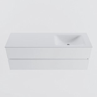 MONDIAZ VICA 140cm badmeubel onderkast Talc 2 lades. Wastafel CLOUD rechts zonder kraangat, kleur Talc.