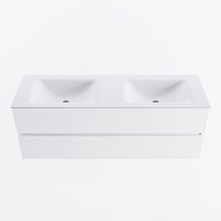 MONDIAZ VICA 140cm badmeubel onderkast Talc 2 lades. Wastafel CLOUD dubbel zonder kraangat, kleur Talc.