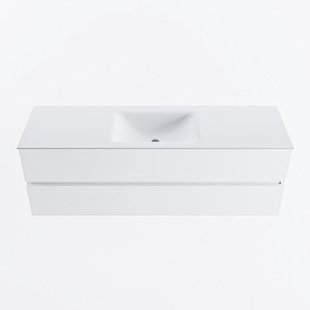 MONDIAZ VICA 150cm badmeubel onderkast Talc 2 lades. Wastafel CLOUD midden 1 kraangat, kleur Talc.