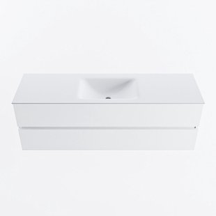 MONDIAZ VICA 150cm badmeubel onderkast Talc 2 lades. Wastafel CLOUD midden zonder kraangat, kleur Talc.