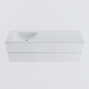 MONDIAZ VICA 150cm badmeubel onderkast Talc 2 lades. Wastafel CLOUD links zonder kraangat, kleur Talc.
