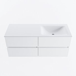 MONDIAZ VICA 120cm badmeubel onderkast Talc 4 lades. Wastafel CLOUD rechts 1 kraangat, kleur Talc.