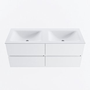 MONDIAZ VICA 120cm badmeubel onderkast Talc 4 lades. Wastafel CLOUD dubbel 2 kraangaten, kleur Talc.