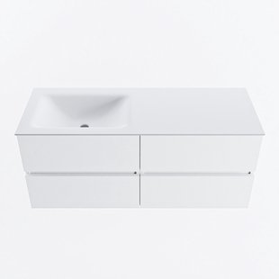 MONDIAZ VICA 120cm badmeubel onderkast Talc 4 lades. Wastafel CLOUD links zonder kraangat, kleur Talc.