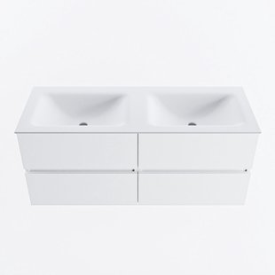 MONDIAZ VICA 120cm badmeubel onderkast Talc 4 lades. Wastafel CLOUD dubbel zonder kraangat, kleur Talc.