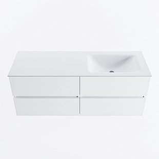 MONDIAZ VICA 130cm badmeubel onderkast Talc 4 lades. Wastafel CLOUD rechts 1 kraangat, kleur Talc.